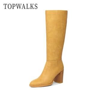 TopWalks Women's Knee High Boots Chunky Block Heel Banana-Yellow Size 6.5